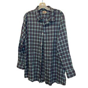 Faherty Brand light cotton turquoise blue pink plaid button down shirt XXL